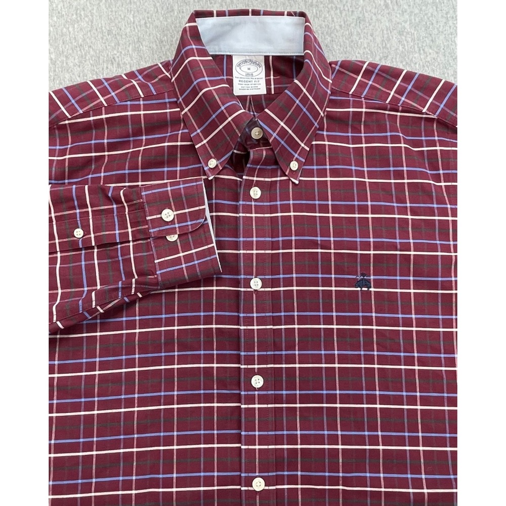 Brooks Brothers Shirt Mens Medium Plaid Cotton Blend Stretch Button Down Regent